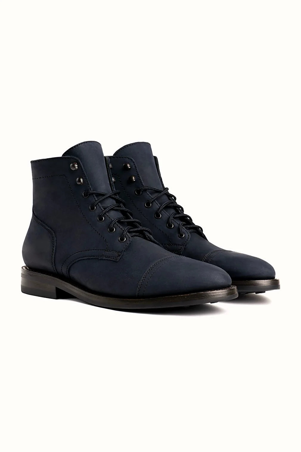 Matte black leather cap toe boot with Goodyear welt