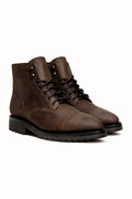 Tobacco leather cap toe boot with anti-slip rubber outsole