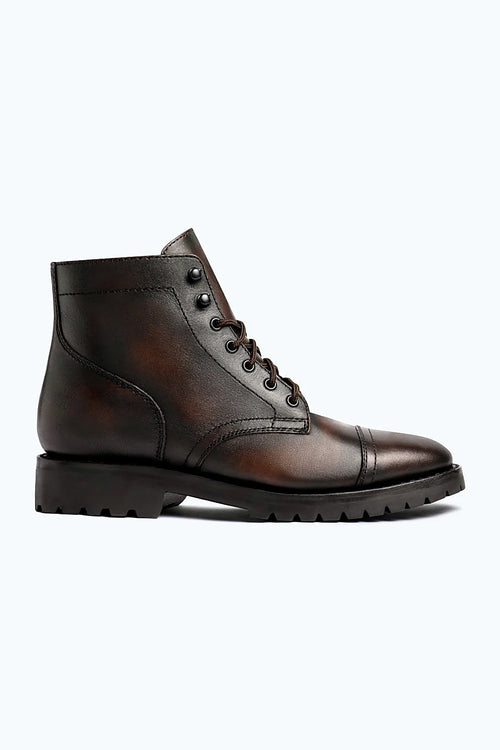 Arroyo lace-up boot in hand-finished dark leather