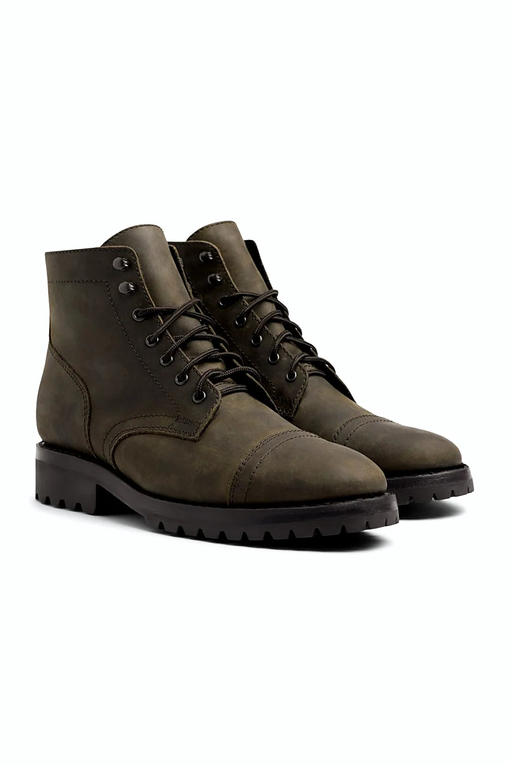 Dark olive matte leather cap toe boot
