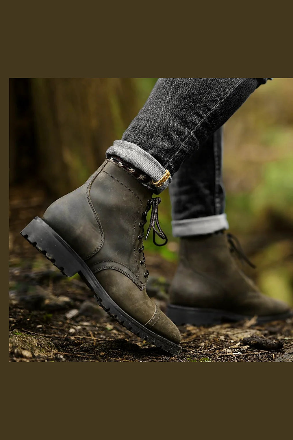 Auburn cap toe boot in Dark Olive