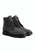 Grey matte leather cap toe boot with anti-slip outsole
