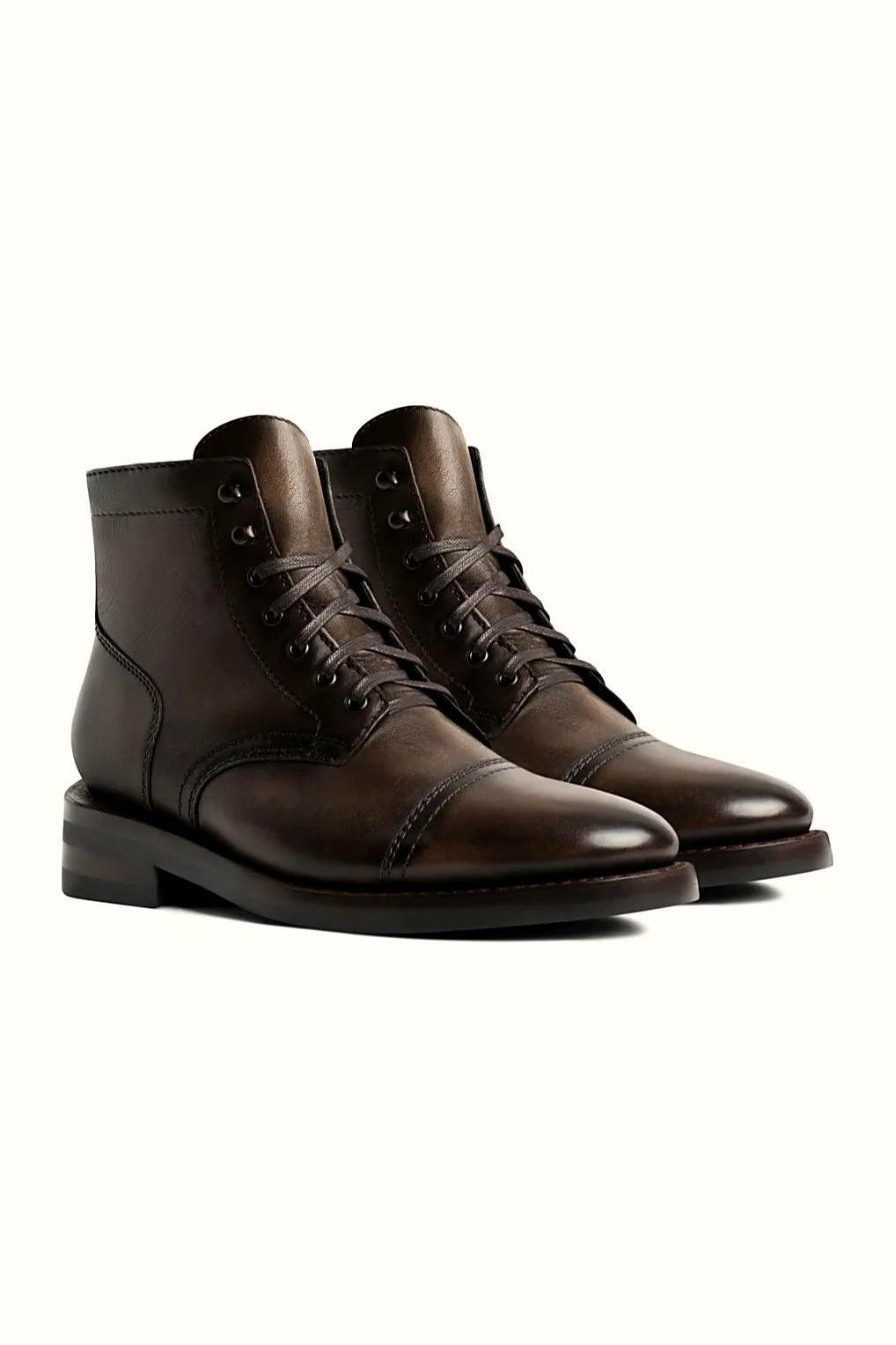 Hand-finished full-grain leather boot in warm brown