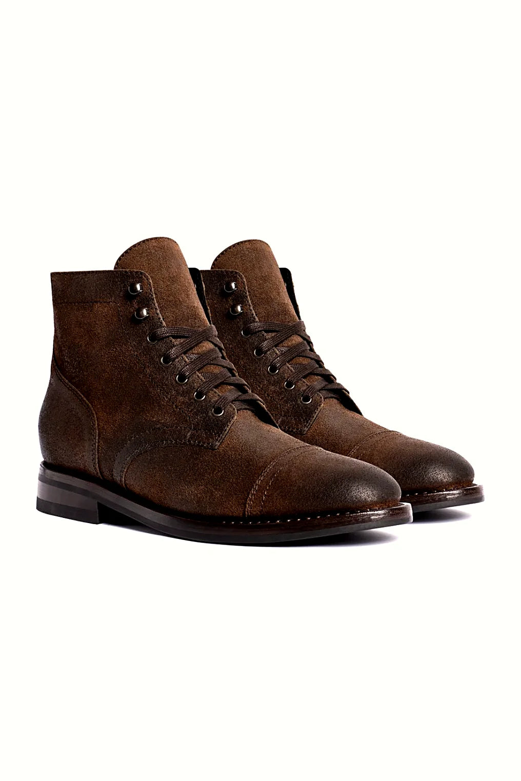 Mocha suede lace-up boot with WeatherSafe treatment