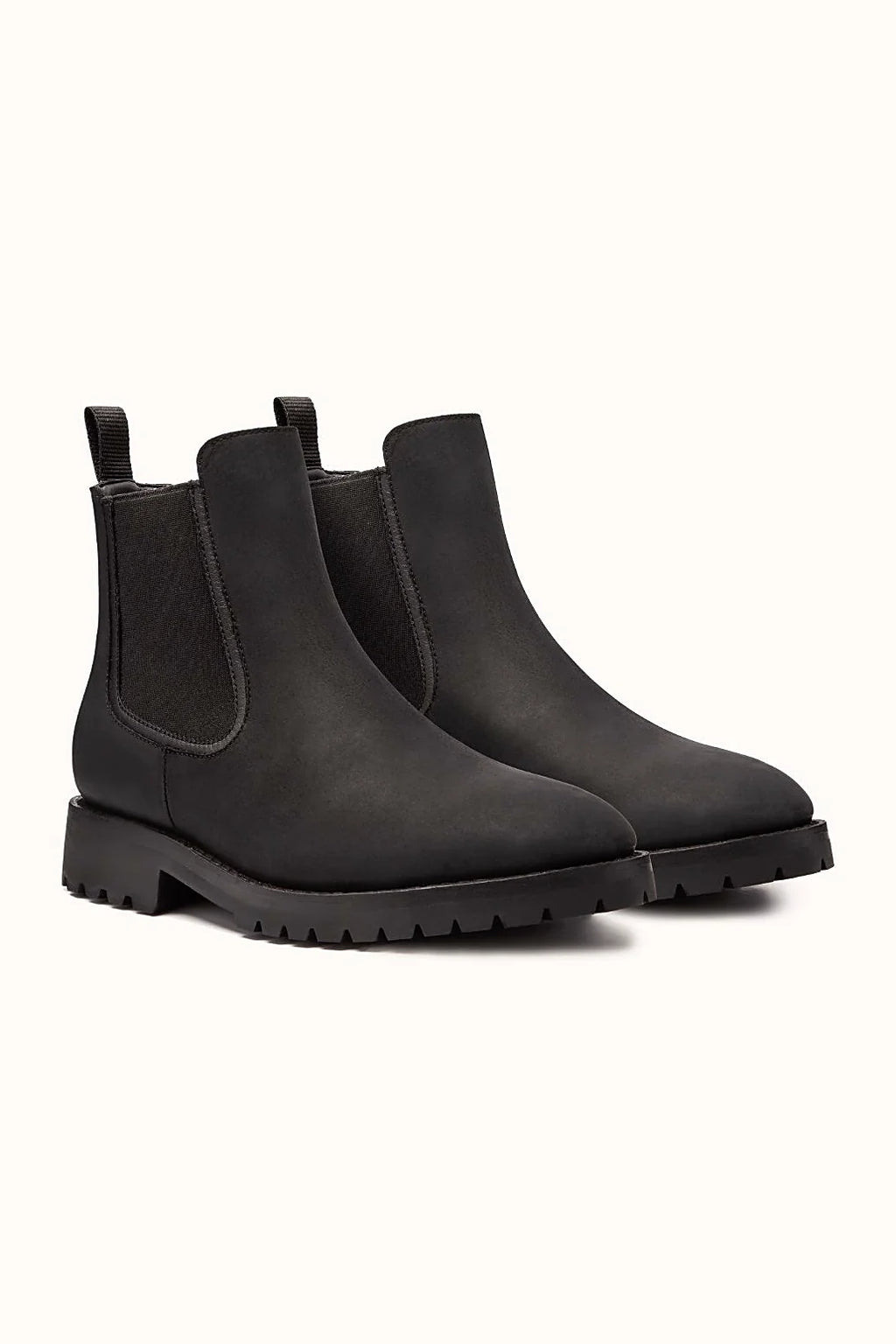 Black matte leather chelsea boot with anti-slip outsole