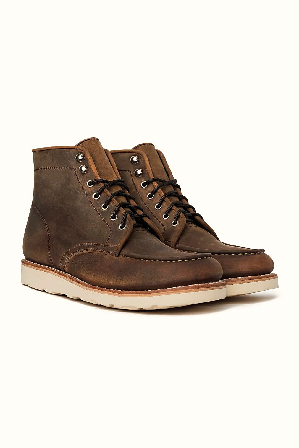 Burnt Copper leather boot with rubber wedge outsole