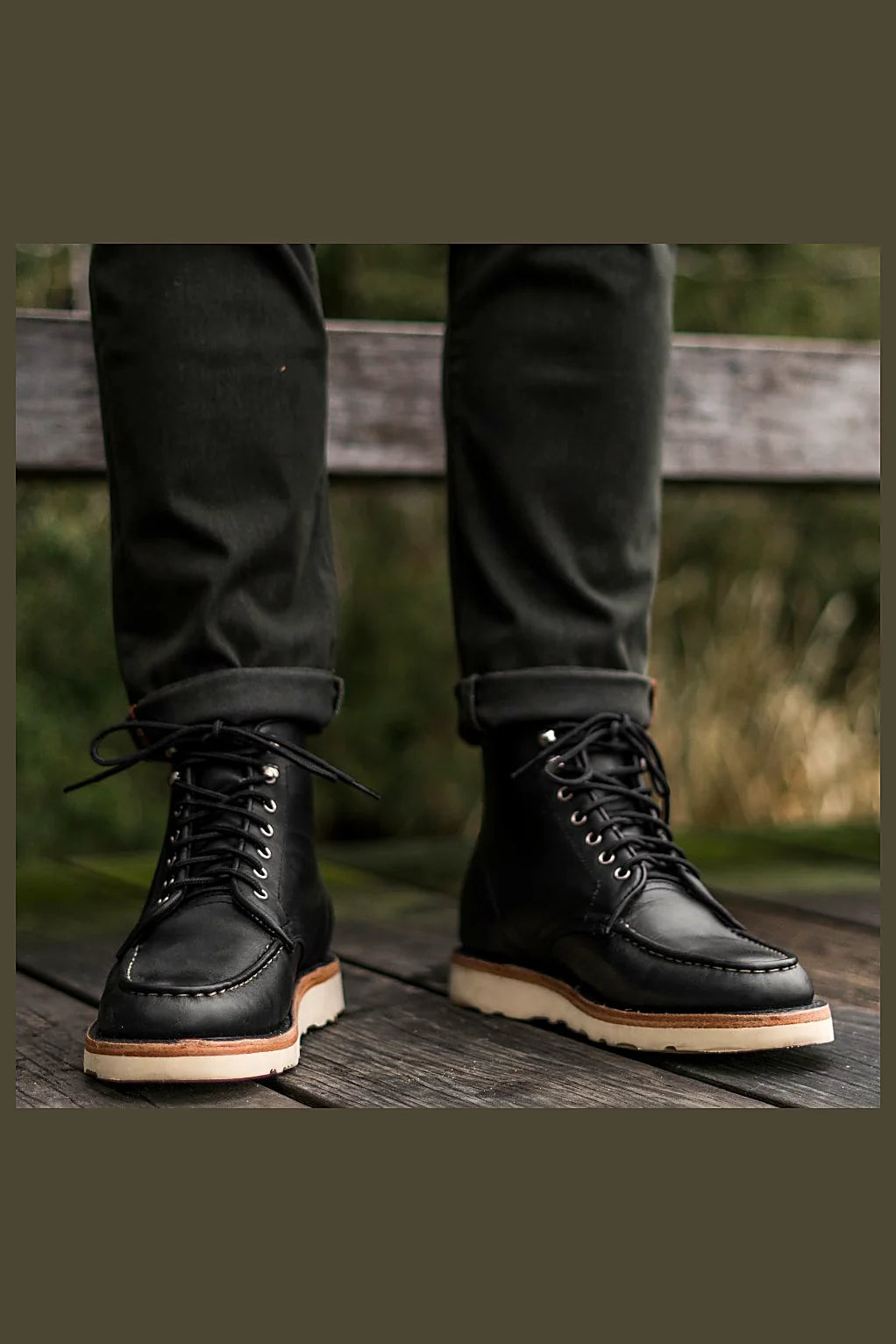 Black moc toe boot