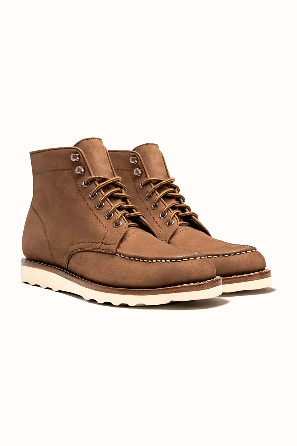 Pebble nubuck moc toe boot in light cognac-tan
