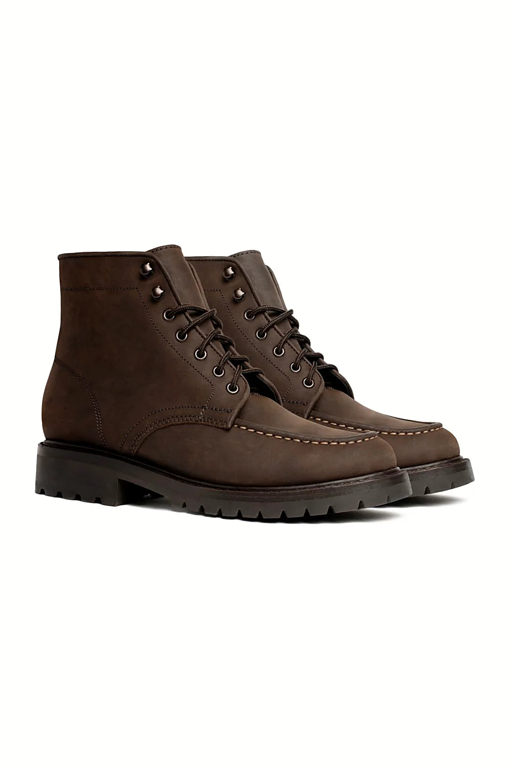 Tobacco leather moc toe boot with storm welt