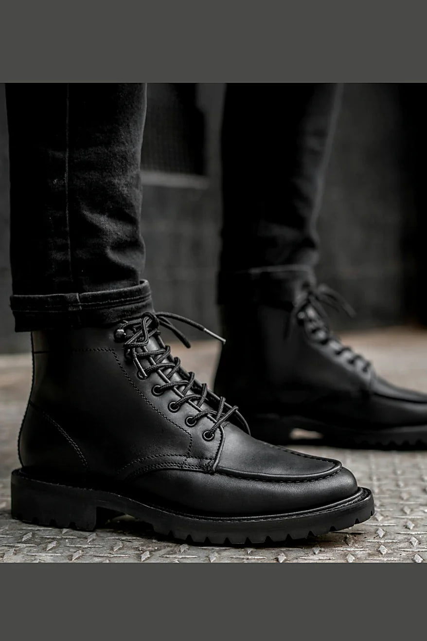 Black lug moc toe boot