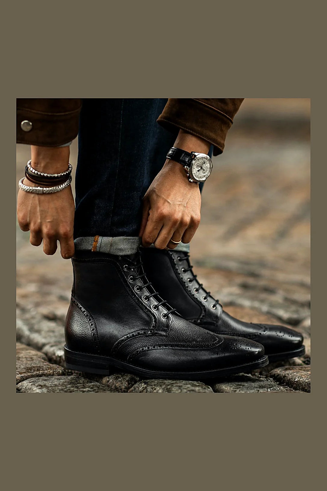Black brogue boot