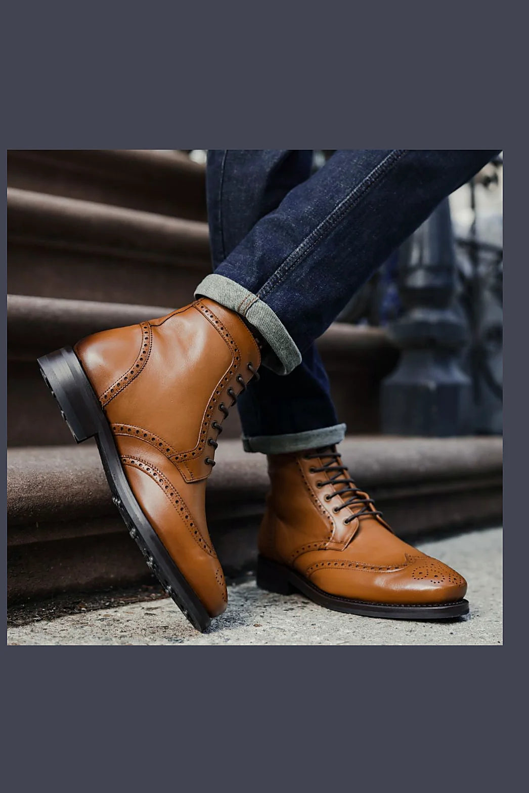 Clayton brogue boot in British Tan