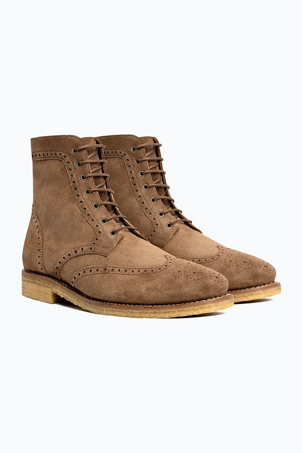 Caramel suede brogue boot with crepe outsole