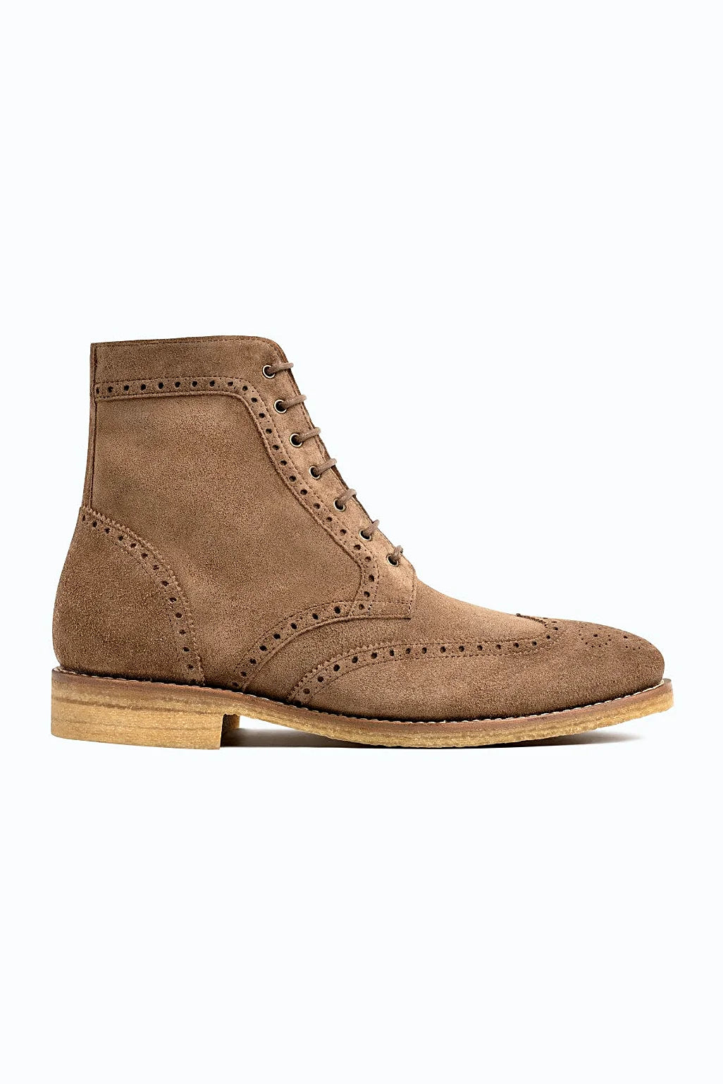 Clifton boot in oil snuff suede with brogue pattern