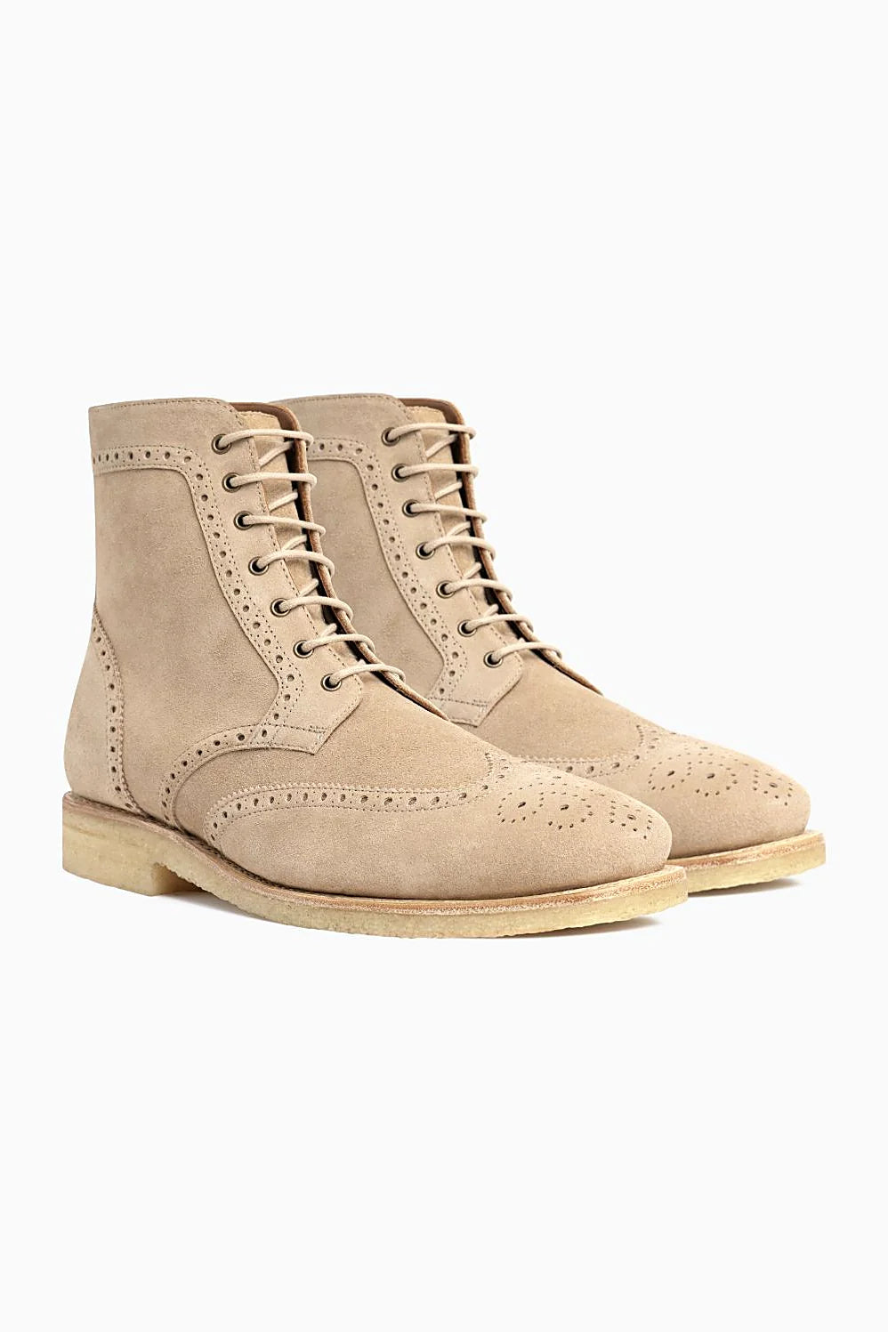 Dune pale suede brogue boot with crepe outsole