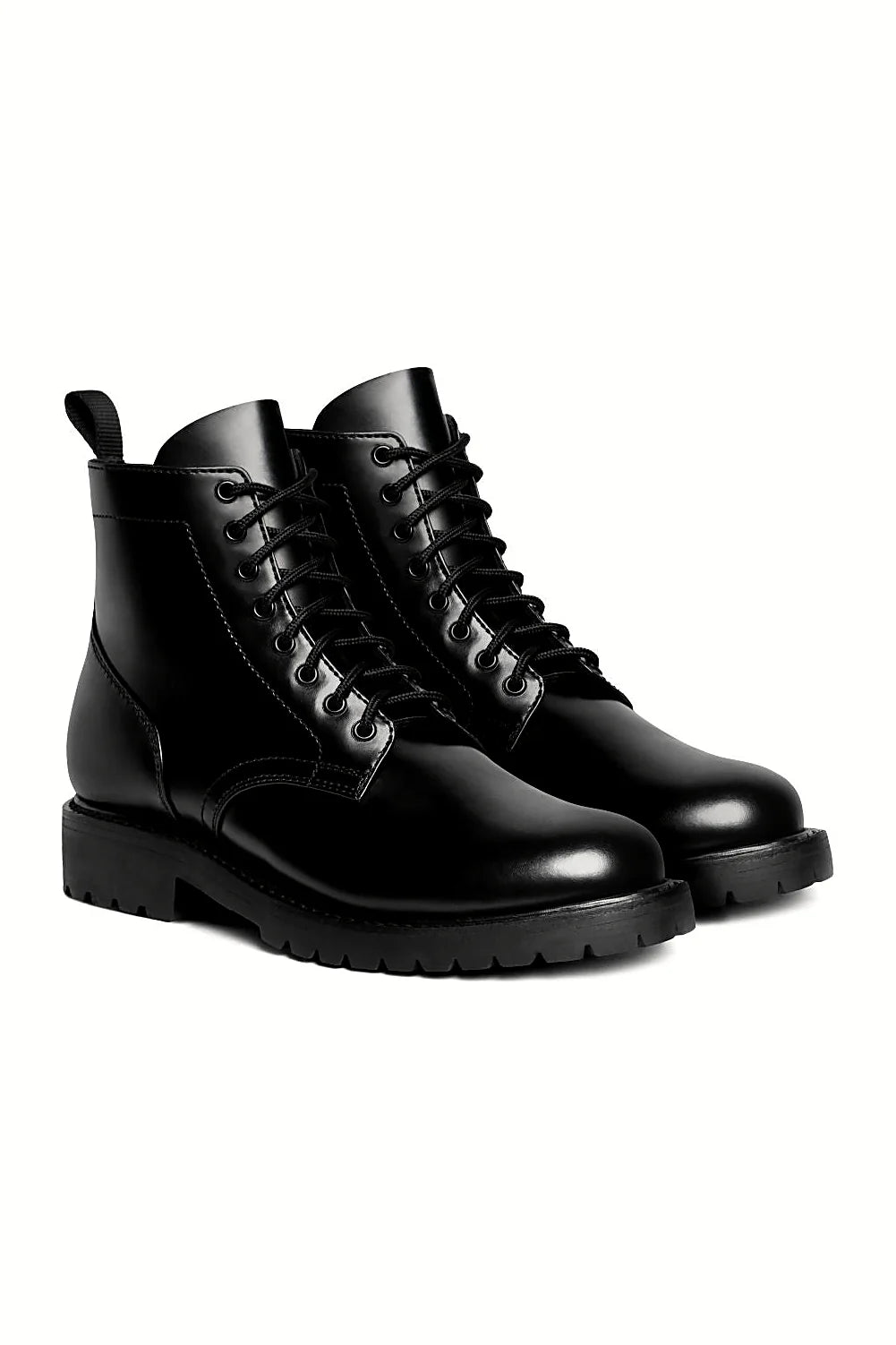Black patent leather lace-up boot