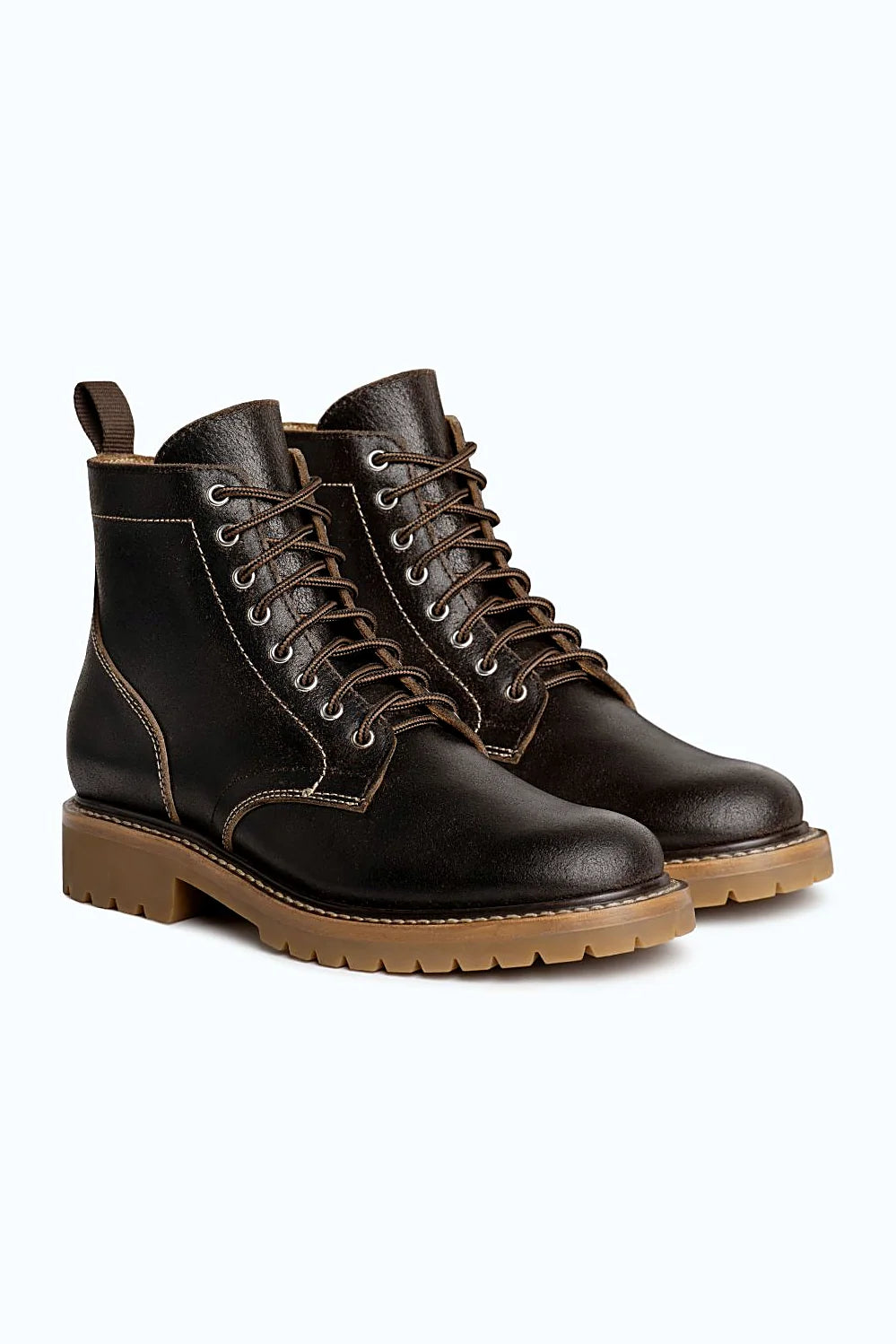 Dark brown waxed roughout leather boot