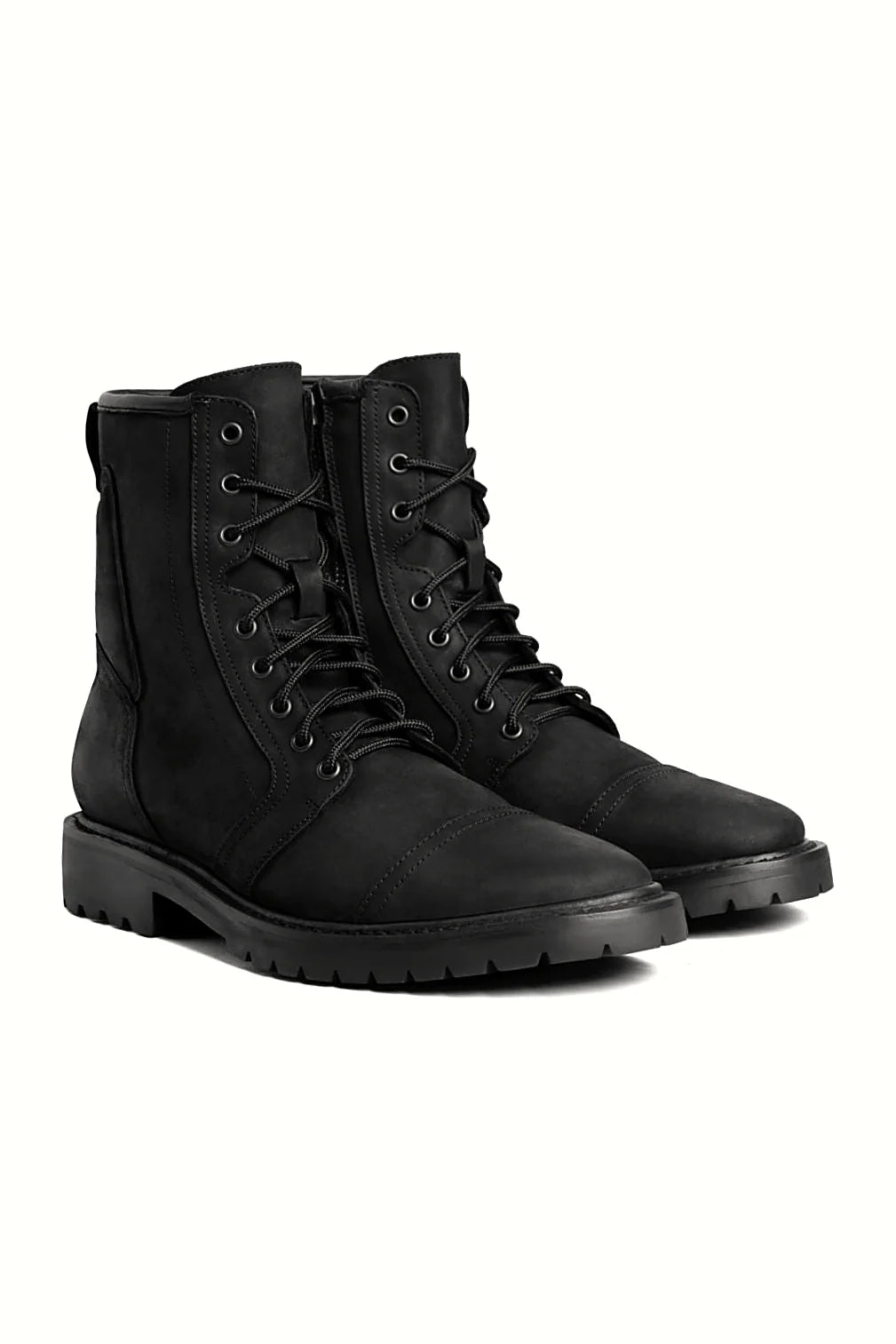 Black matte leather zip boot with padded collar