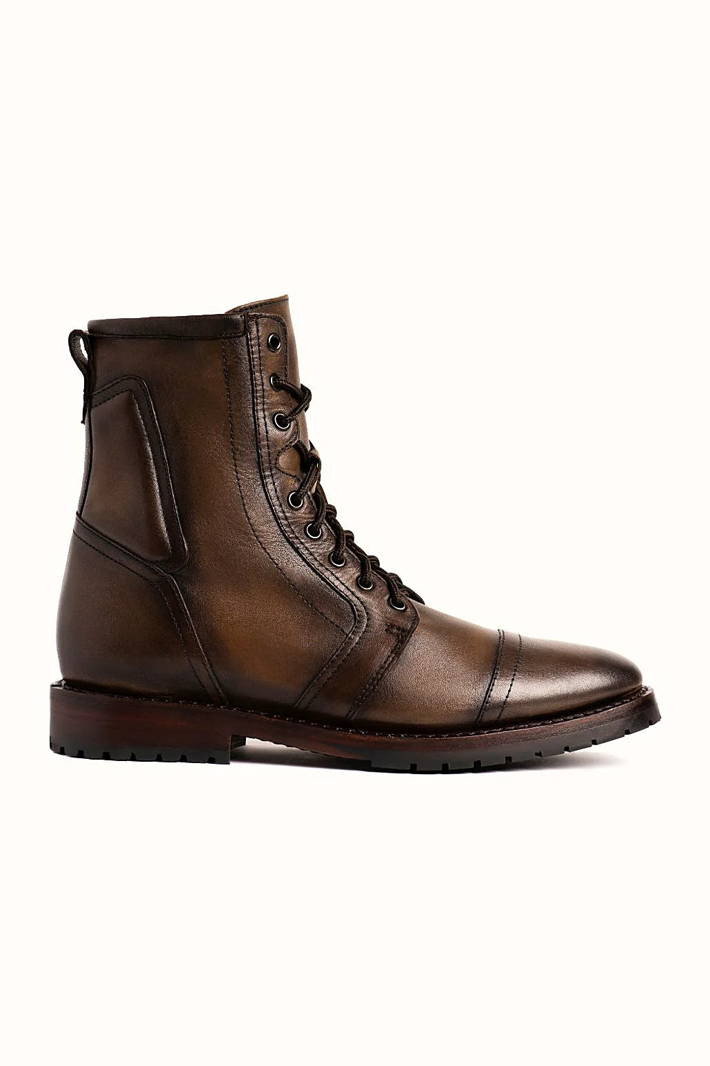 Hand-finished amber-brown zip boot
