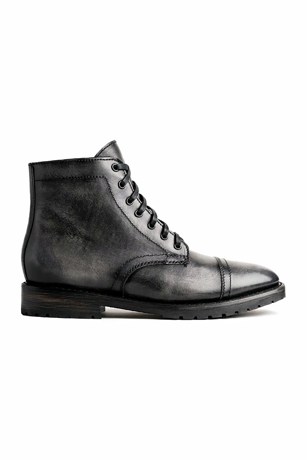 Grey leather boot with side zipper