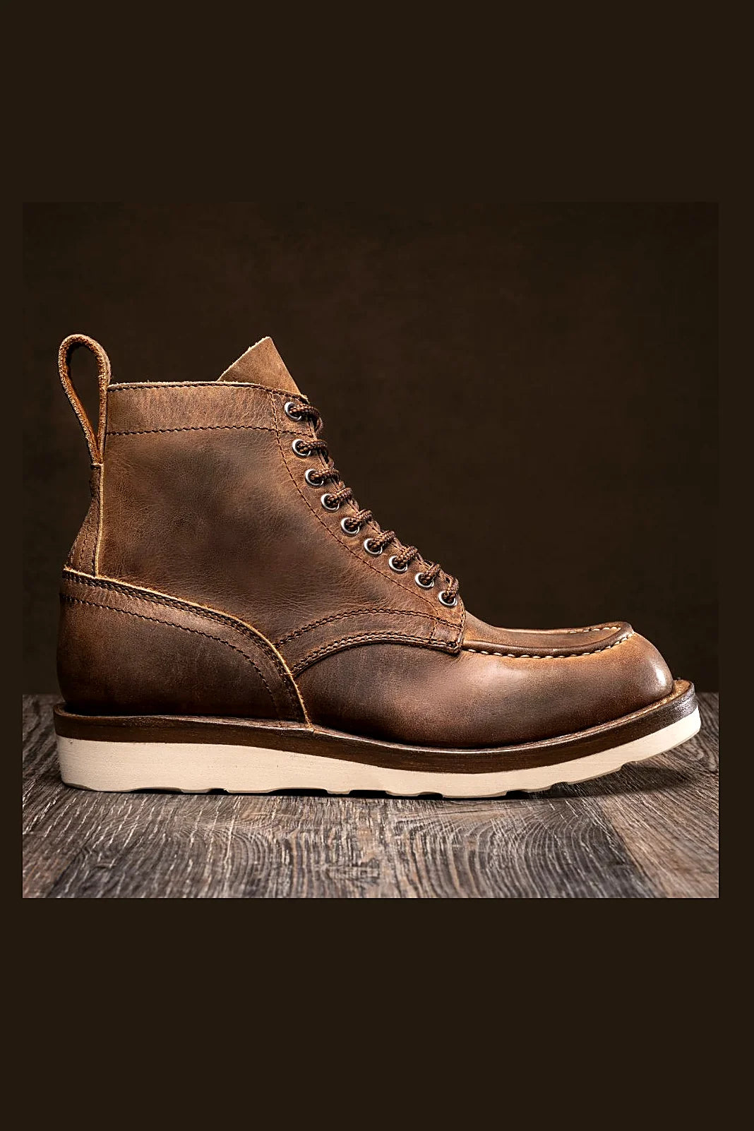 Fulton stitchdown boot with cream wedge sole