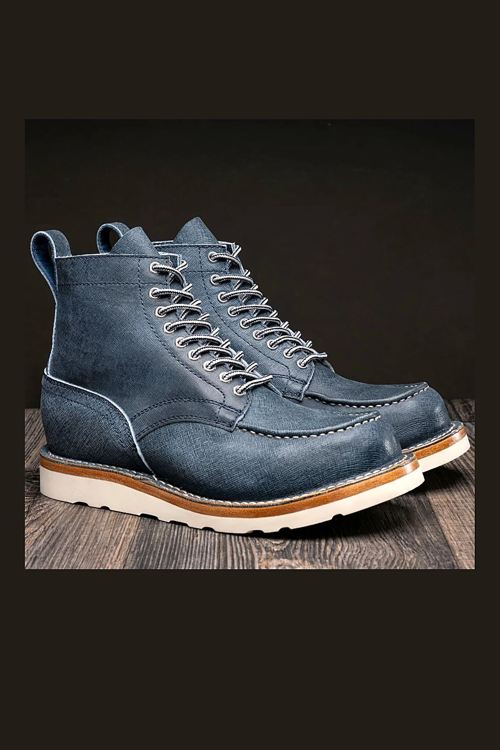 Blue textured suede boot with denim-like effect
