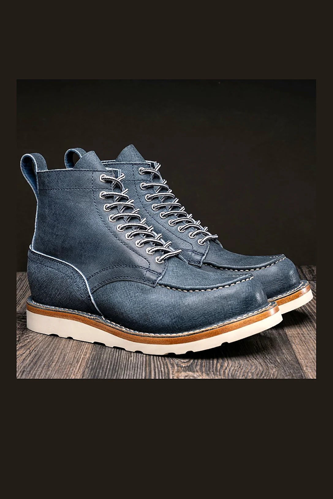 Blue textured suede boot with denim-like effect