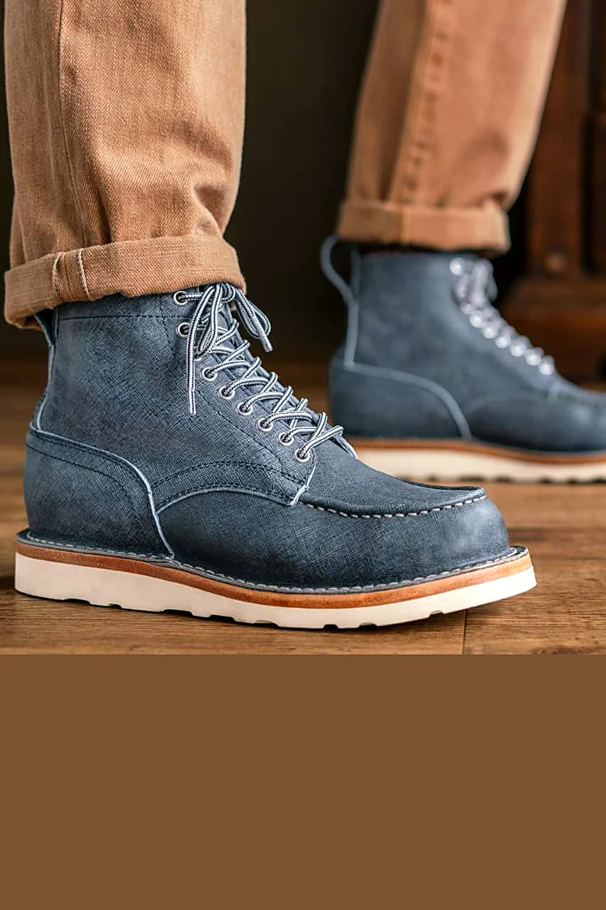 Blue textured suede boot