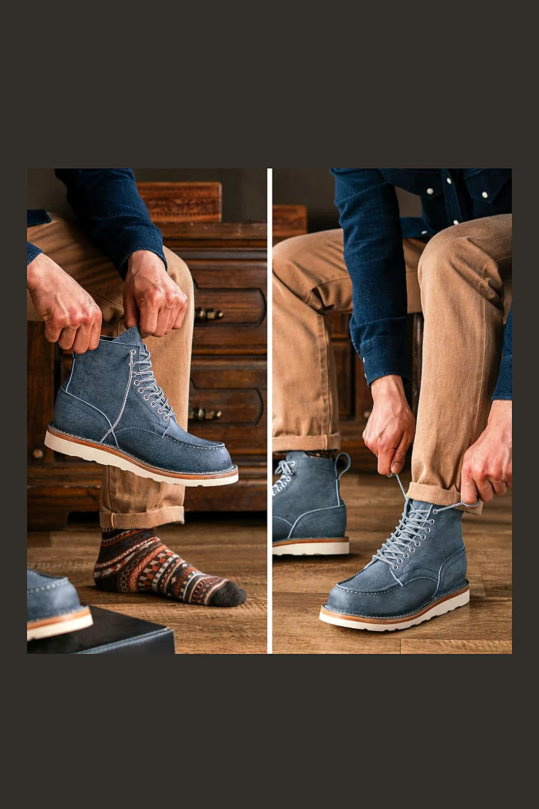 Furrow boot in Blue textured suede