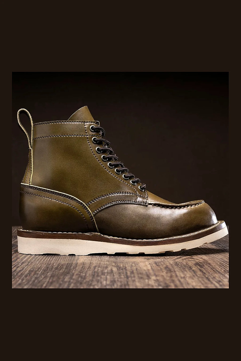 Gable stitchdown boot in green-brown cordovan