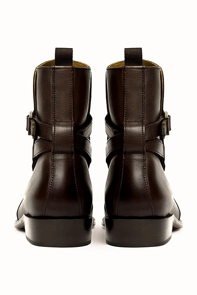 Hand-finished brown buckle boot