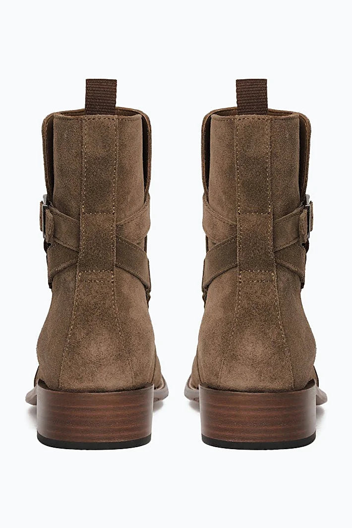 Taupe boot with functional square buckle