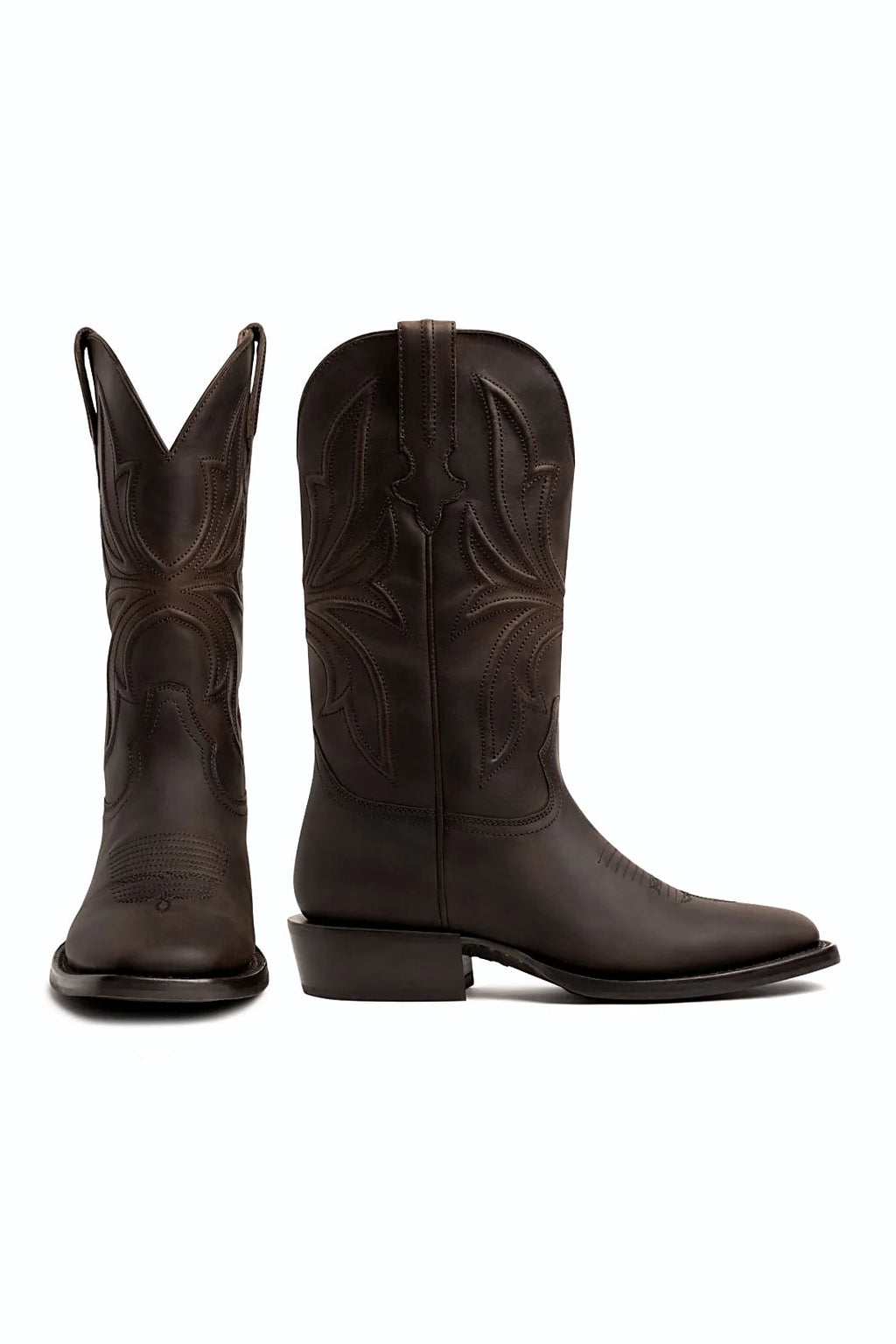 Amber-brown western boot with stacked heel