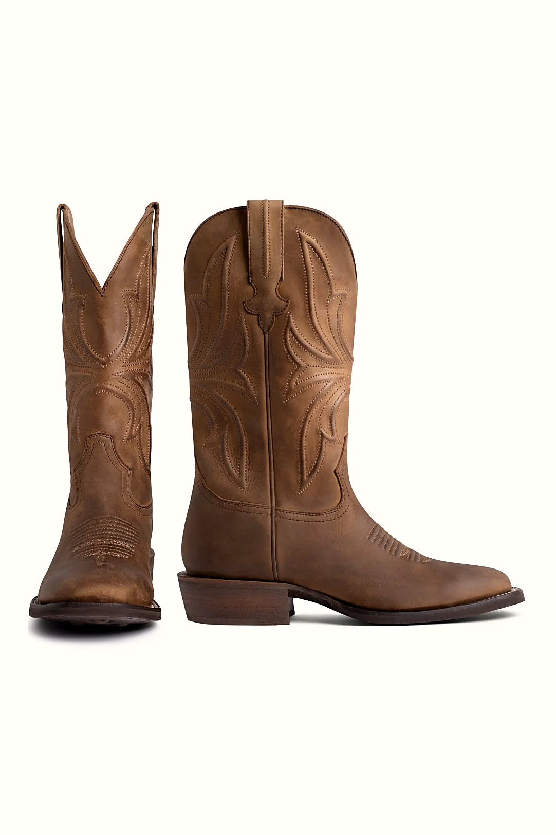 Natural brown western boot with stacked heel